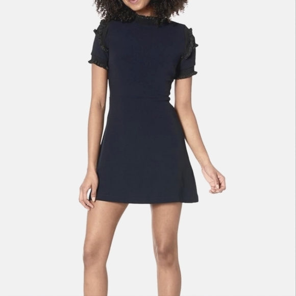 NEW! CAARA Massanet mini Dress, Navy blue, black ruffles, Size M - Picture 1 of 8